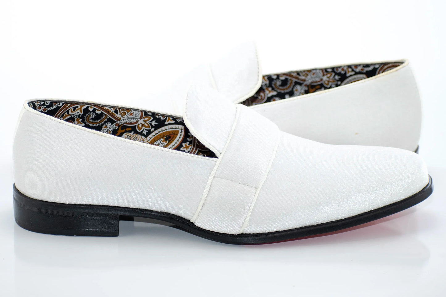 White Velvet Smoking Loafer Dress Shoes