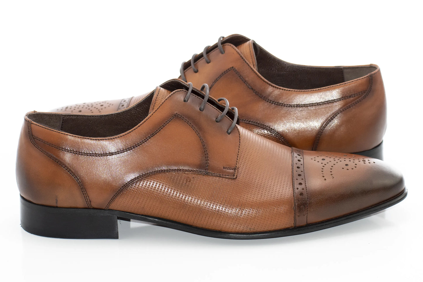 Camel Cap-Toe Derby Lace-Ups