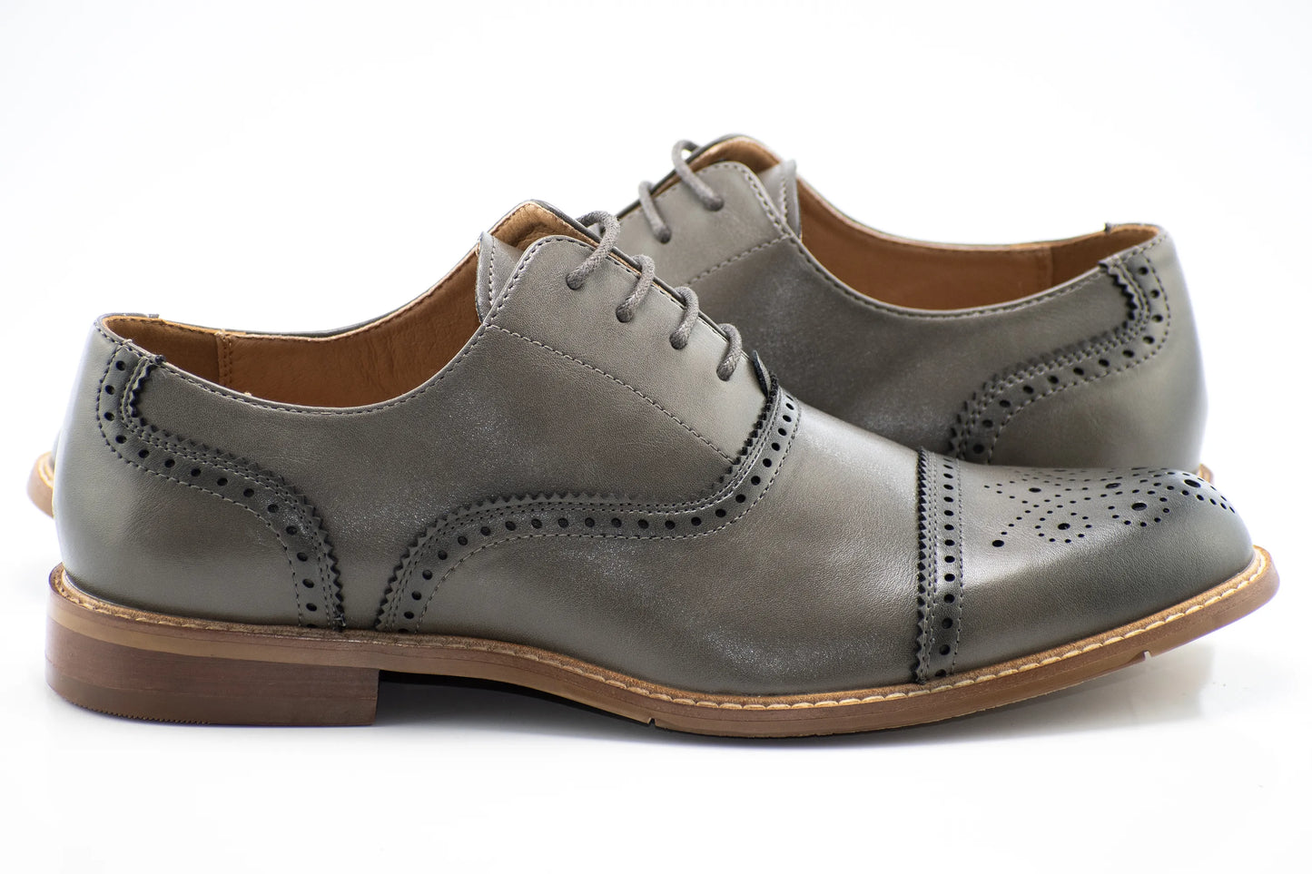 Gray Medallion Cap-Toe Oxford Dress Shoes