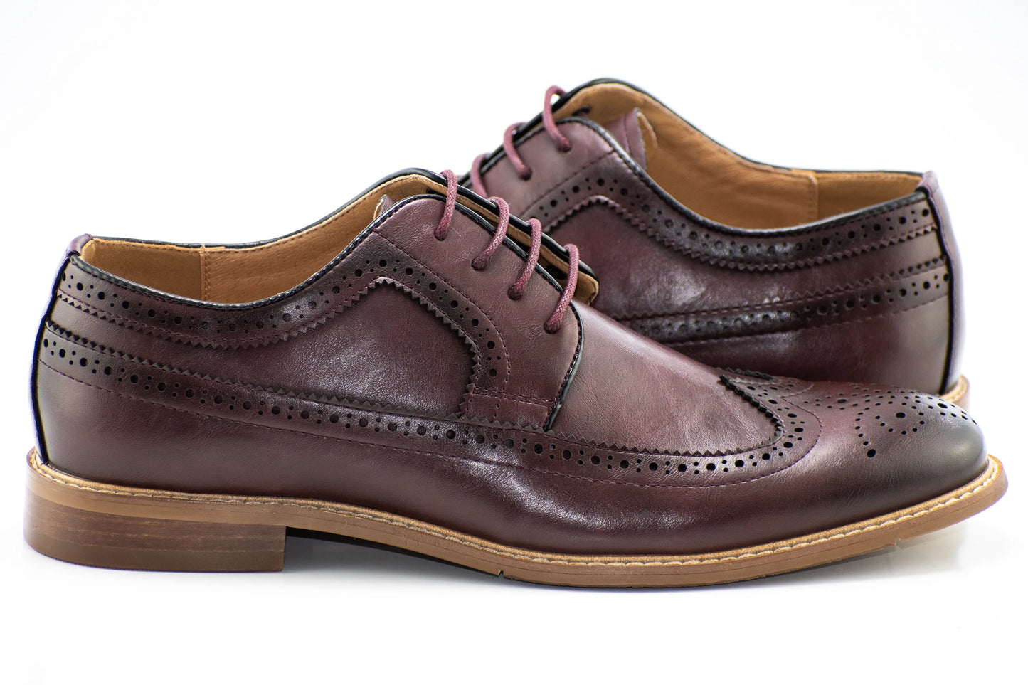 Wine Wingtip Lace-Up Derby Dress Shoes