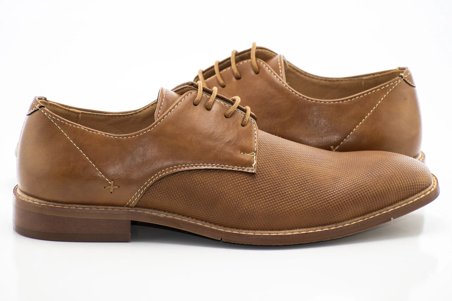 Cognac Textured Lace-Up Derby Dress Shoe