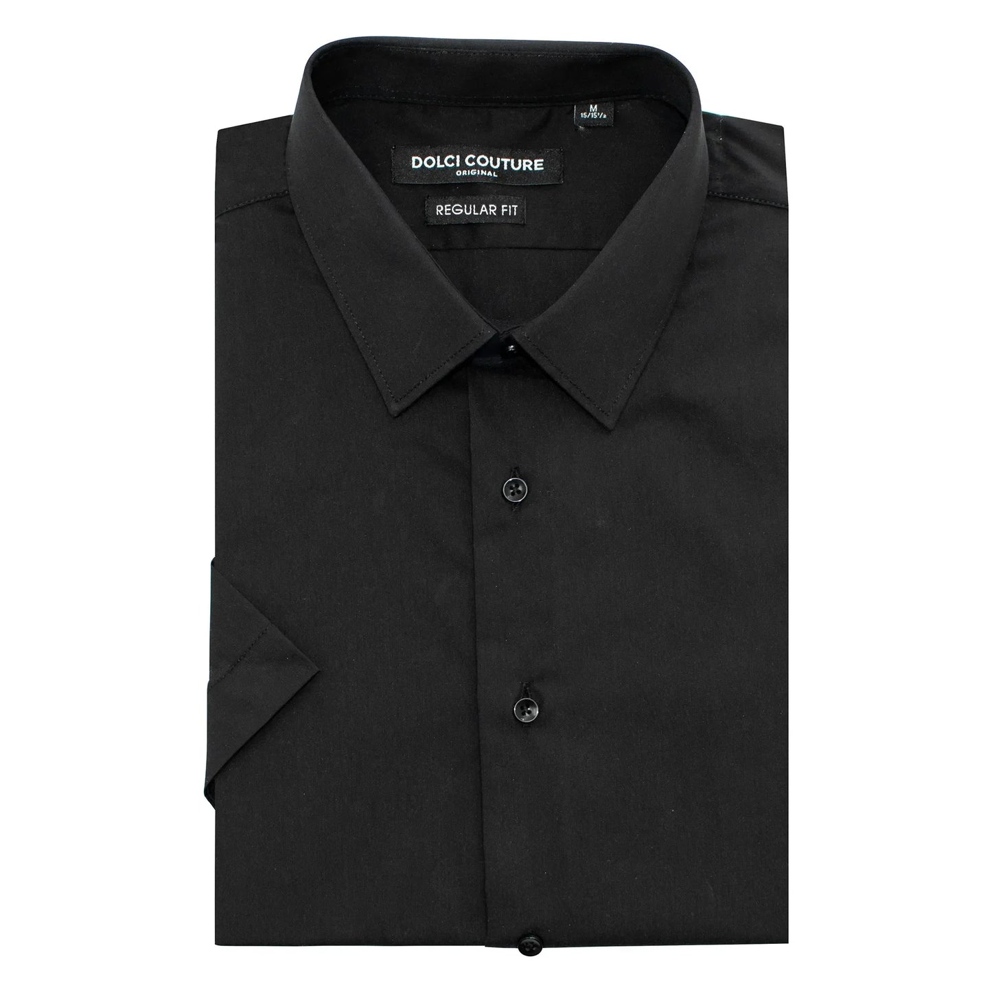 Black Stretch Regular-Fit Shortsleeve Dress Shirt