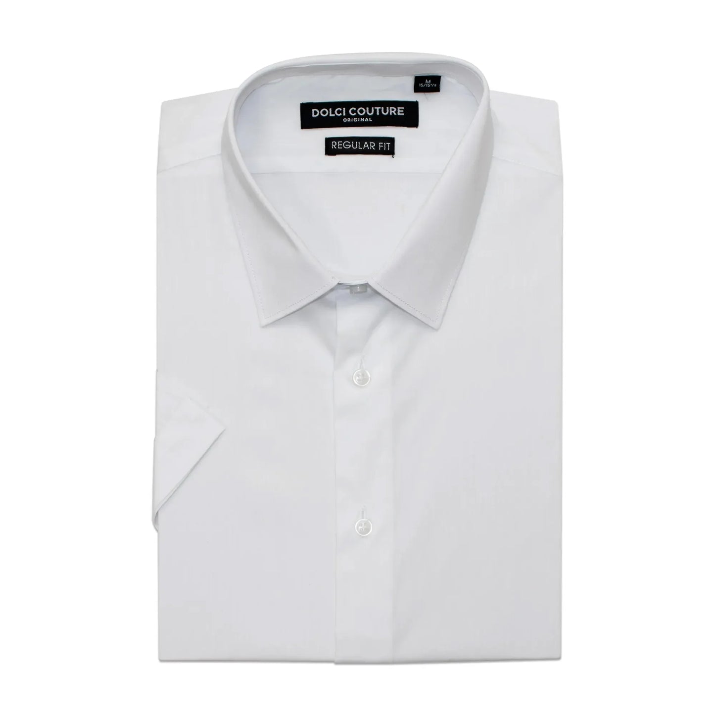 White Stretch Regular-Fit Shortsleeve Dress Shirt