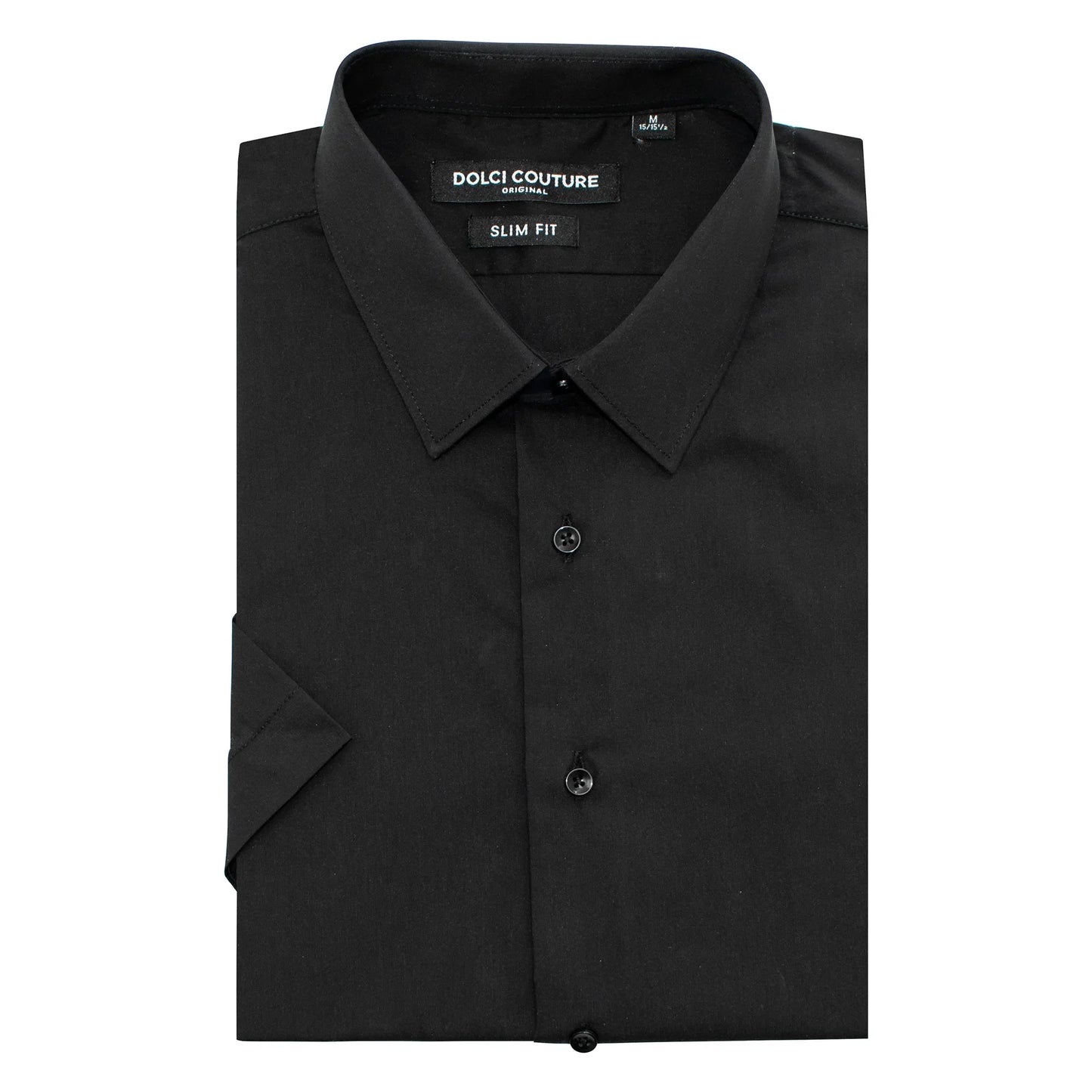 Black Stretch Slim-Fit Shortsleeve Dress Shirt