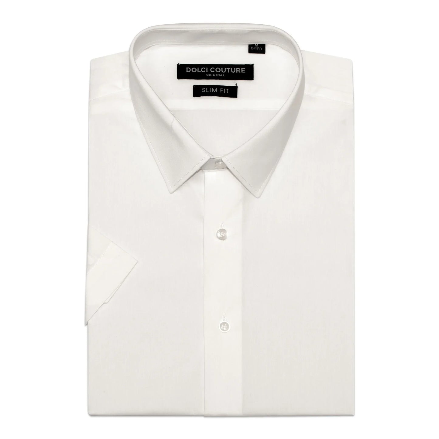 Off-White Stretch Slim-Fit Short Sleeve Dress Shirt | Folded view | Dolce Vesta