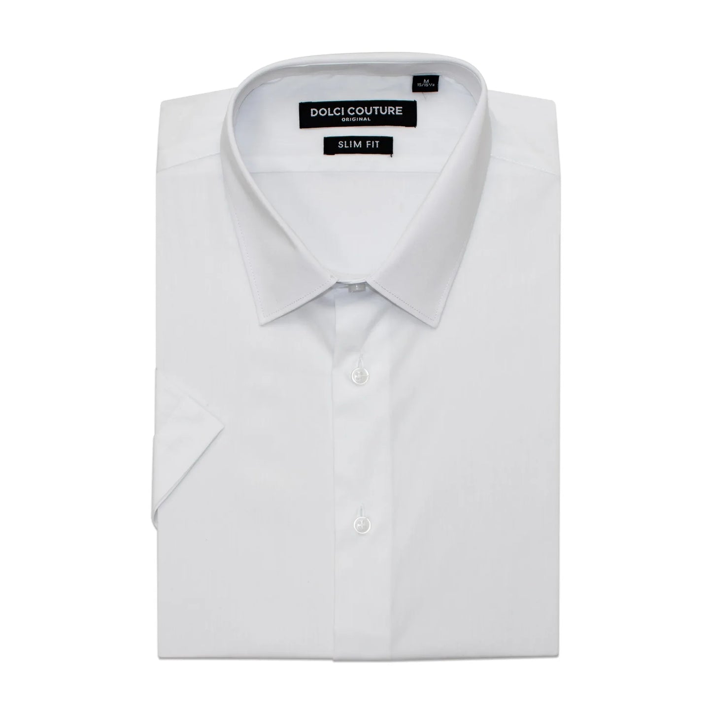 White Stretch Slim-Fit Shortsleeve Dress Shirt