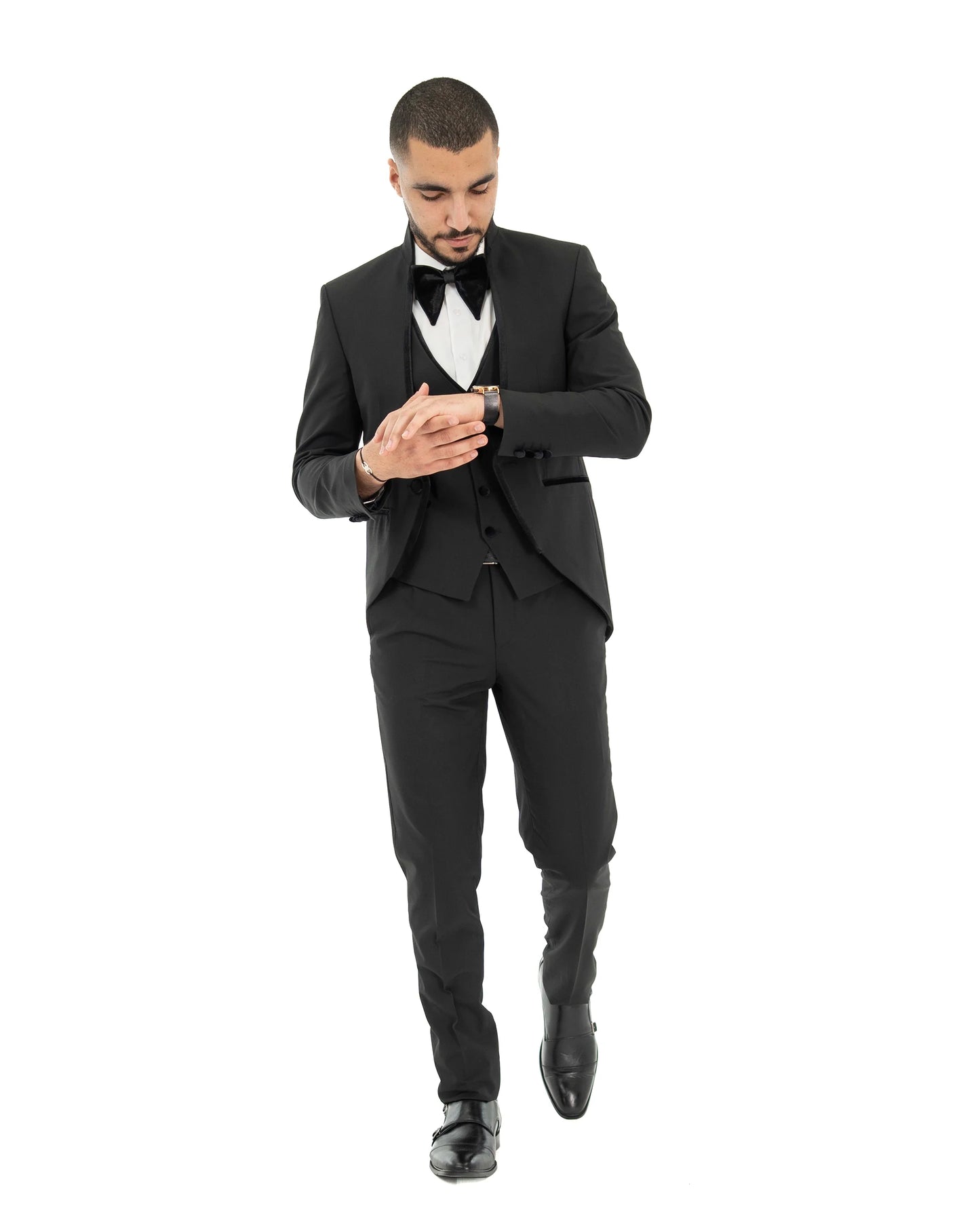Black Velvet Trim Tailored-Fit Western Tuxedo
