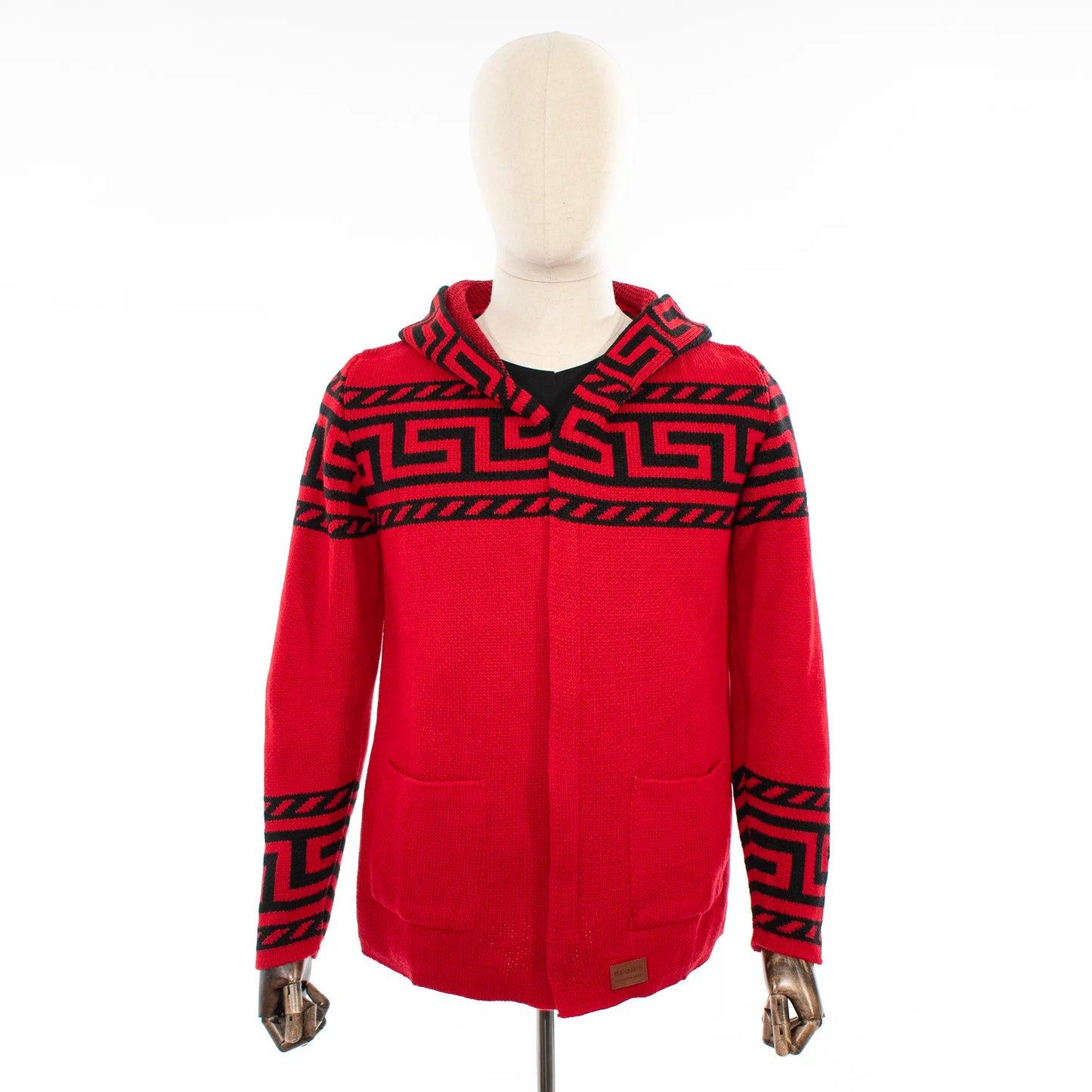 Red Grecian Regular-Fit Zip-Up Hooded Sweater