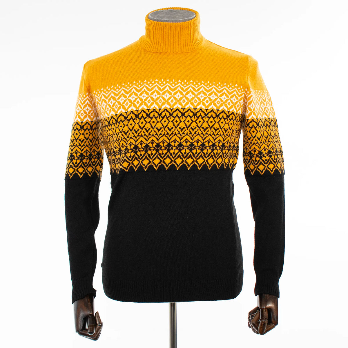 Men's Mustard and Black Winter Knitted Turtleneck