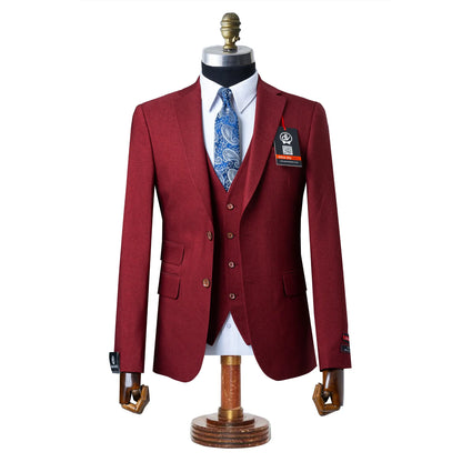 Ezekial | Burgundy Solid 3-Piece Tailored-Fit Suit