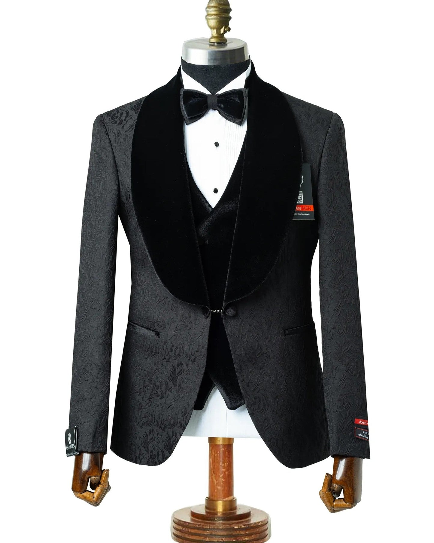 Gianni | Black with Black Velvet Lapel 3-Piece Tailored-Fit Tuxedo