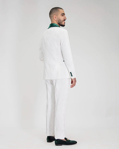 Gianni | White with Green Velvet Lapel 3-Piece Tailored-Fit Tuxedo