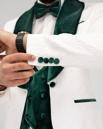 Gianni | White with Green Velvet Lapel 3-Piece Tailored-Fit Tuxedo