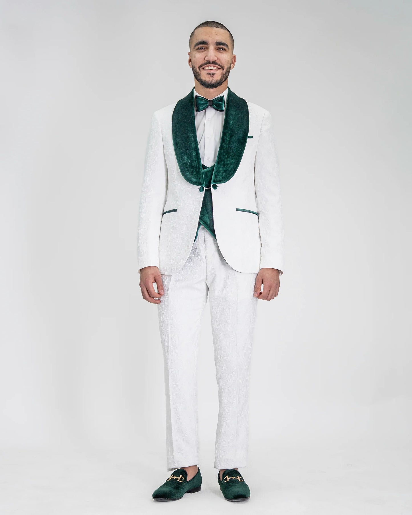 Gianni | White with Green Velvet Lapel 3-Piece Tailored-Fit Tuxedo