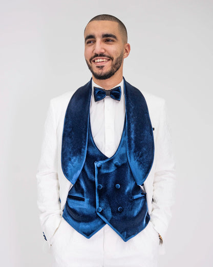 Gianni | White with Navy Velvet Lapel 3-Piece Tailored-Fit Tuxedo