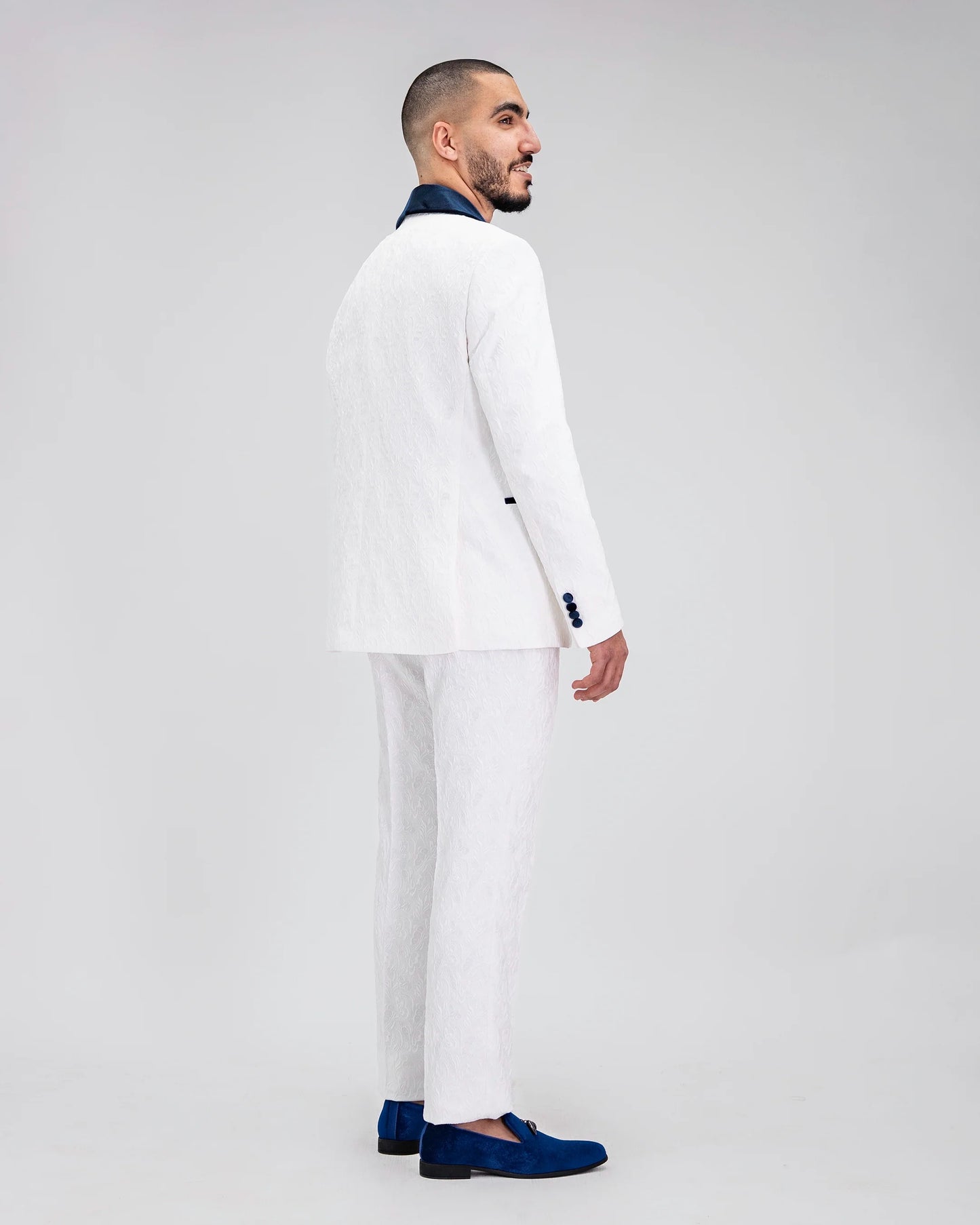 Gianni | White with Navy Velvet Lapel 3-Piece Tailored-Fit Tuxedo