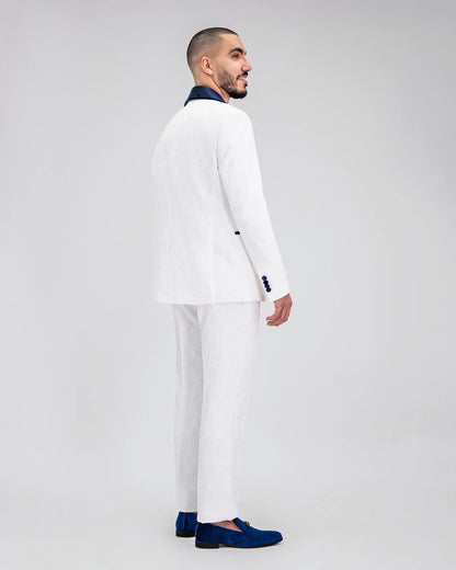 Gianni | White with Navy Velvet Lapel 3-Piece Tailored-Fit Tuxedo