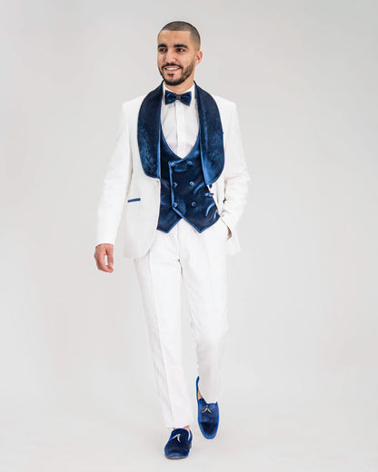 Gianni | White with Navy Velvet Lapel 3-Piece Tailored-Fit Tuxedo