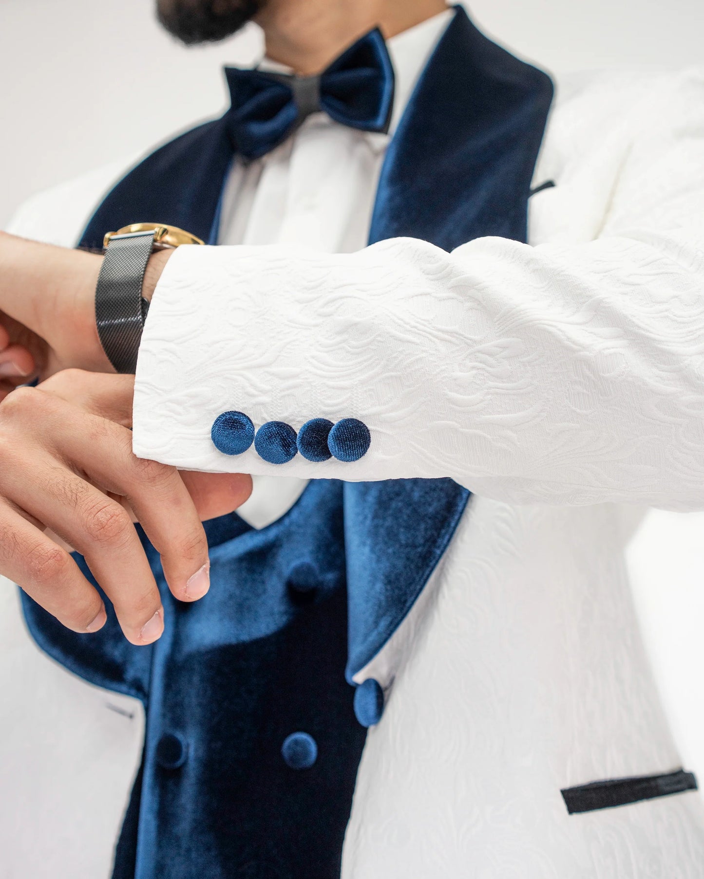 Gianni | White with Navy Velvet Lapel 3-Piece Tailored-Fit Tuxedo