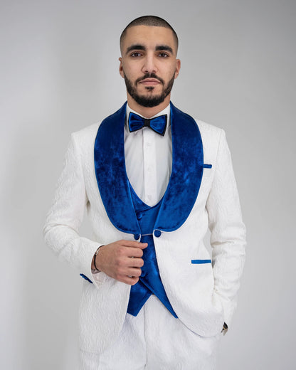 Gianni | White with Royal Blue Velvet Lapel 3-Piece Tailored-Fit Tuxedo