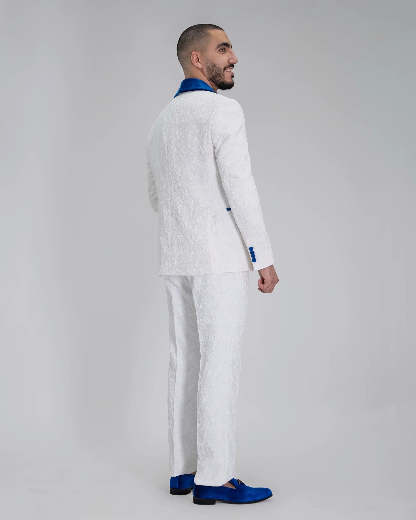 Gianni | White with Royal Blue Velvet Lapel 3-Piece Tailored-Fit Tuxedo