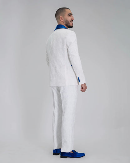 Gianni | White with Royal Blue Velvet Lapel 3-Piece Tailored-Fit Tuxedo