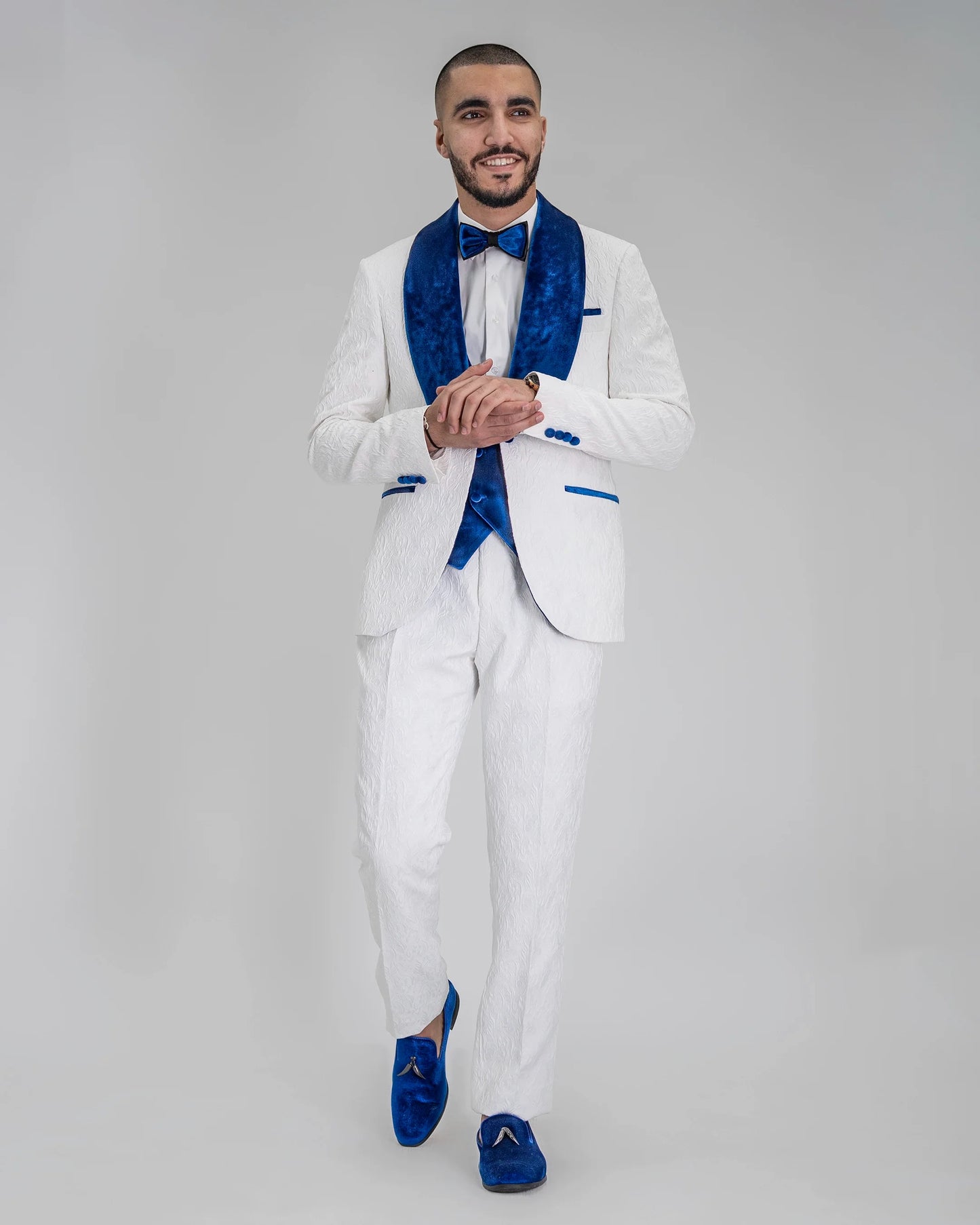 Gianni | White with Royal Blue Velvet Lapel 3-Piece Tailored-Fit Tuxedo