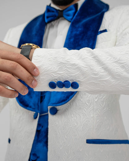 Gianni | White with Royal Blue Velvet Lapel 3-Piece Tailored-Fit Tuxedo