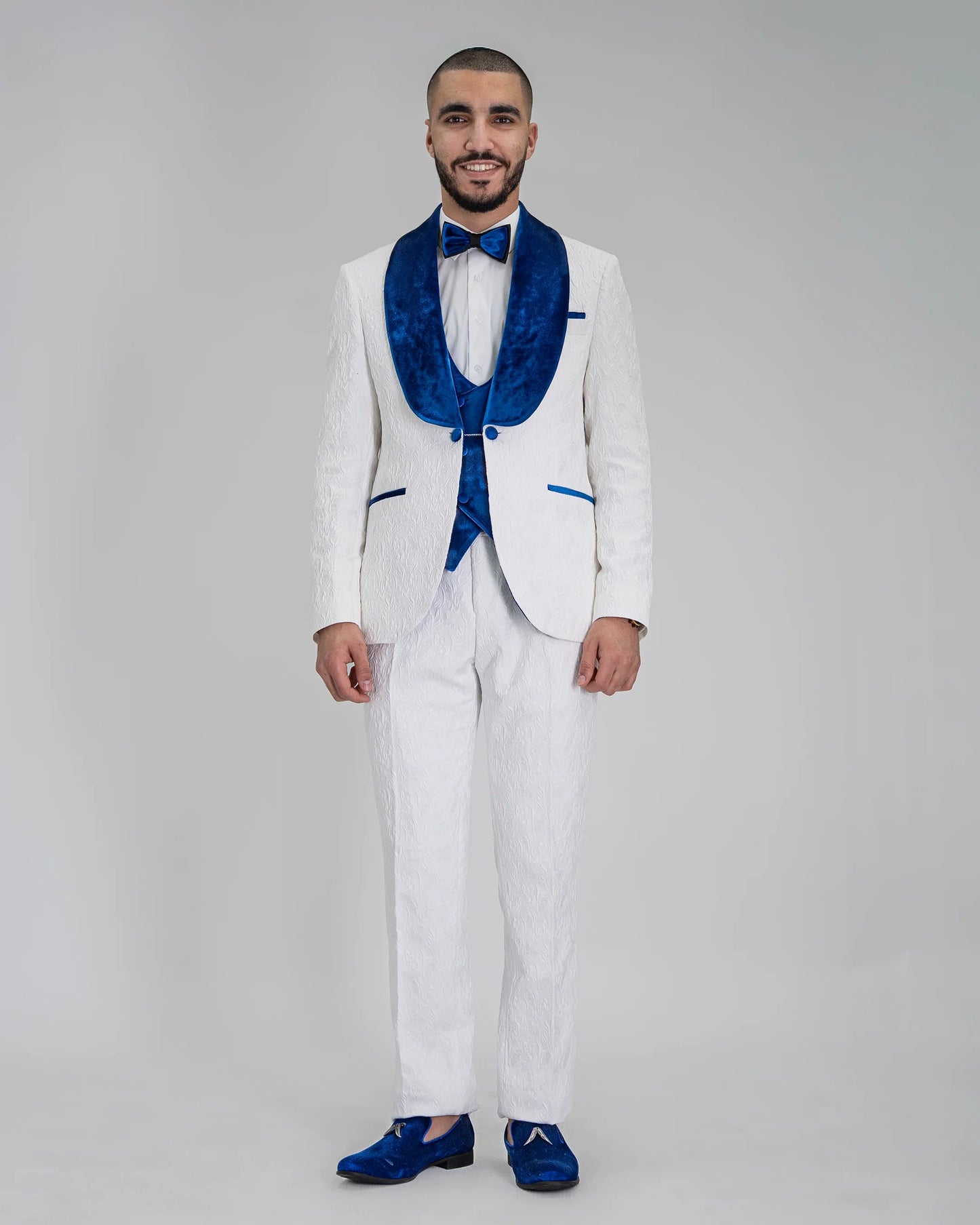 Gianni | White with Royal Blue Velvet Lapel 3-Piece Tailored-Fit Tuxedo