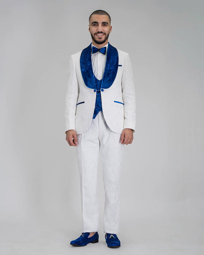 Gianni | White with Royal Blue Velvet Lapel 3-Piece Tailored-Fit Tuxedo