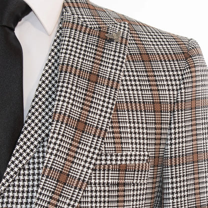 White And Brown Glen Plaid Slim-Fit 3-Piece Suit