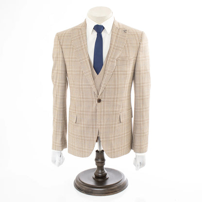 Brown And White Glen Check Slim-Fit 3-Piece Suit