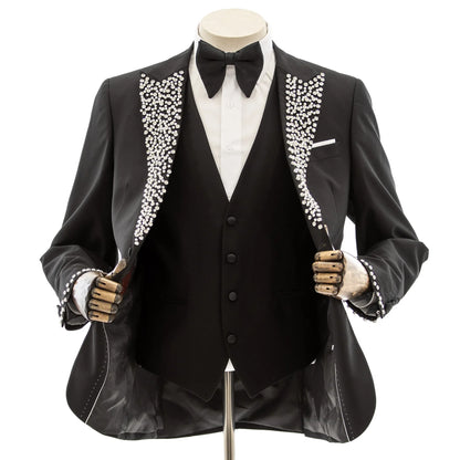 Black 3-Piece Slim-Fit Tuxedo with Silver Rhinestones