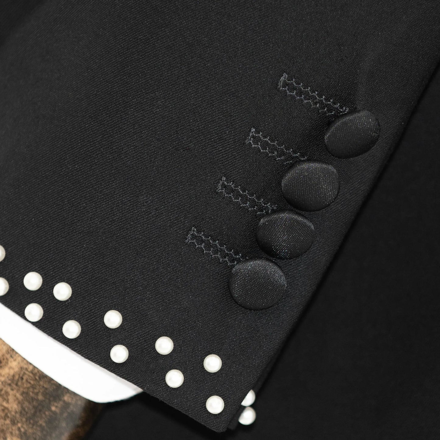 Black 3-Piece Slim-Fit Tuxedo with Pearl Cuffs