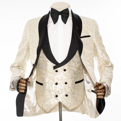 Beige Marbled Metallic 3-Piece Tailored-Fit Tuxedo