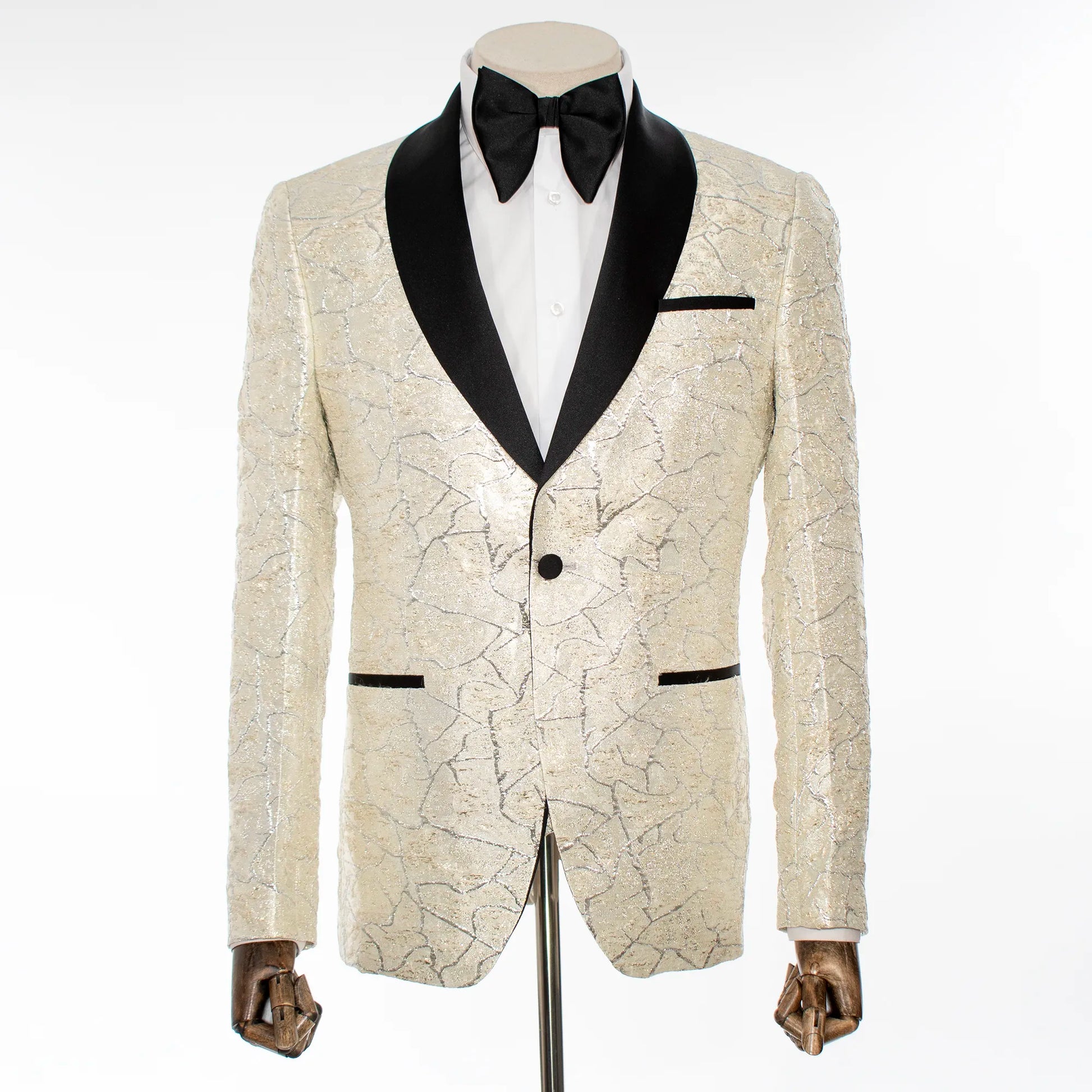 Beige Marbled Metallic 3-Piece Tailored-Fit Tuxedo