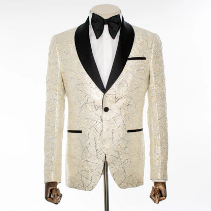 Beige Marbled Metallic 3-Piece Tailored-Fit Tuxedo