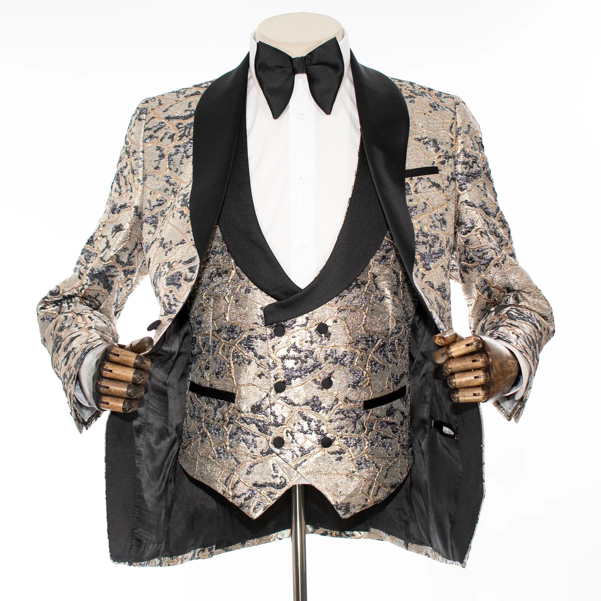 Navy and Beige Marbled Metallic 3-Piece Tailored-Fit Tuxedo