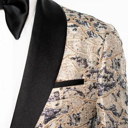 Navy and Beige Marbled Metallic 3-Piece Tailored-Fit Tuxedo
