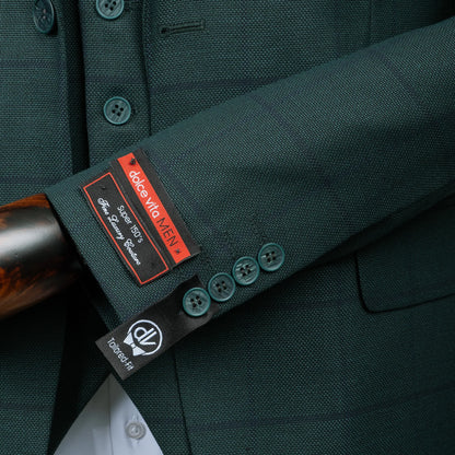 Roland | Dark Green Windowpane 3-Piece Tailored-Fit Suit