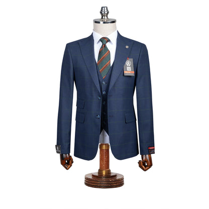 Roland | Dark Navy Windowpane 3-Piece Tailored-Fit Suit