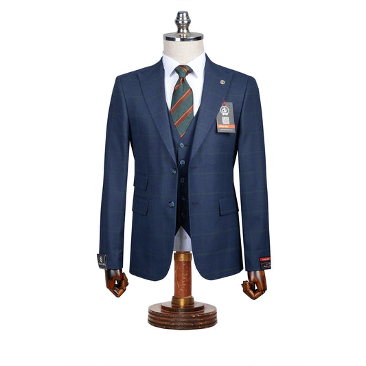 Roland | Dark Navy Windowpane 3-Piece Tailored-Fit Suit