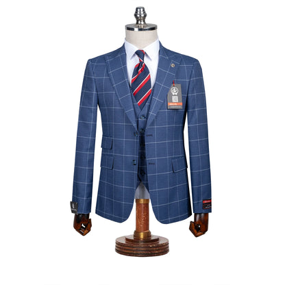 Roland | French Blue Windowpane 3-Piece Tailored-Fit Suit