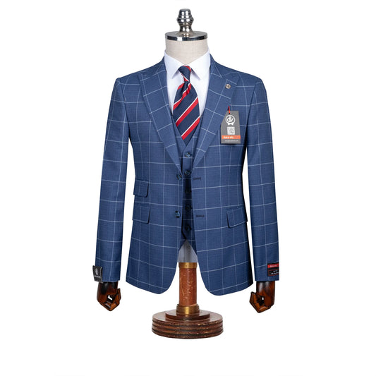 Roland | French Blue Windowpane 3-Piece Tailored-Fit Suit