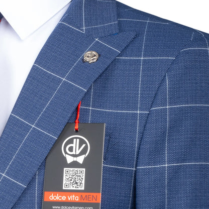 Roland | French Blue Windowpane 3-Piece Tailored-Fit Suit