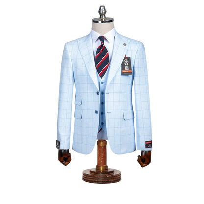 Roland | Light Blue Windowpane 3-Piece Tailored-Fit Suit