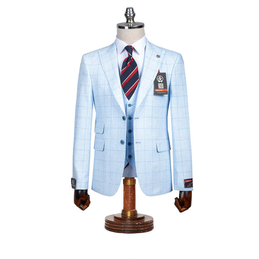 Roland | Light Blue Windowpane 3-Piece Tailored-Fit Suit
