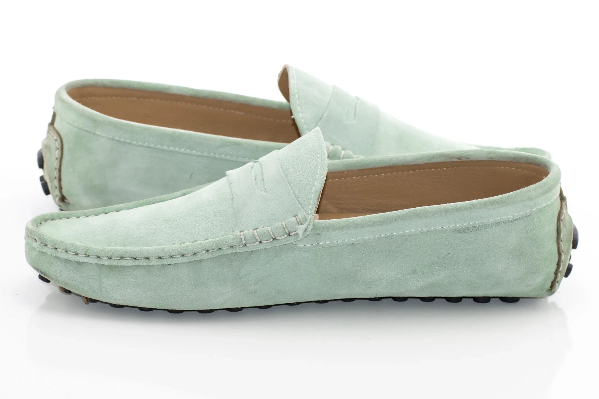 Mint Suede Penny Loafer - Quarter, Heel