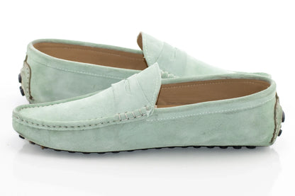 Mint Suede Penny Loafer - Quarter, Heel
