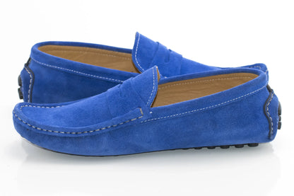 Royal Blue Suede Penny Loafer - Quarter, Heel